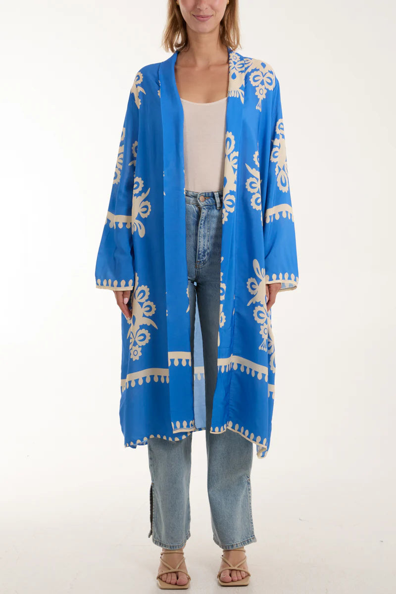 Royal Blue Arabian Print Mid Length Kimono