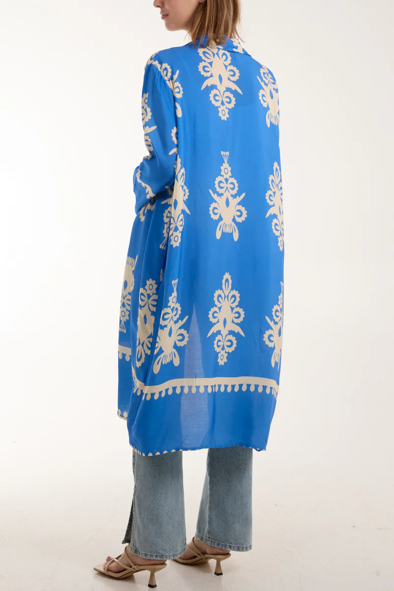 Royal Blue Arabian Print Mid Length Kimono