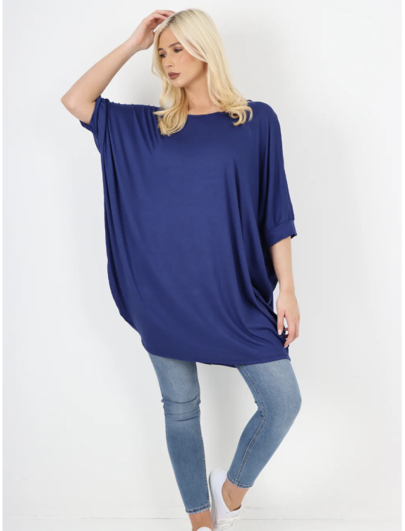 Navy Gilly Batwing Tunic Top