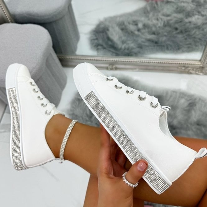 White Diamante Bling It Up Trainers