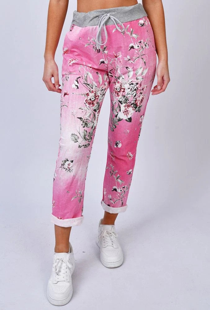 Rose Pink Floral Slouch Trousers