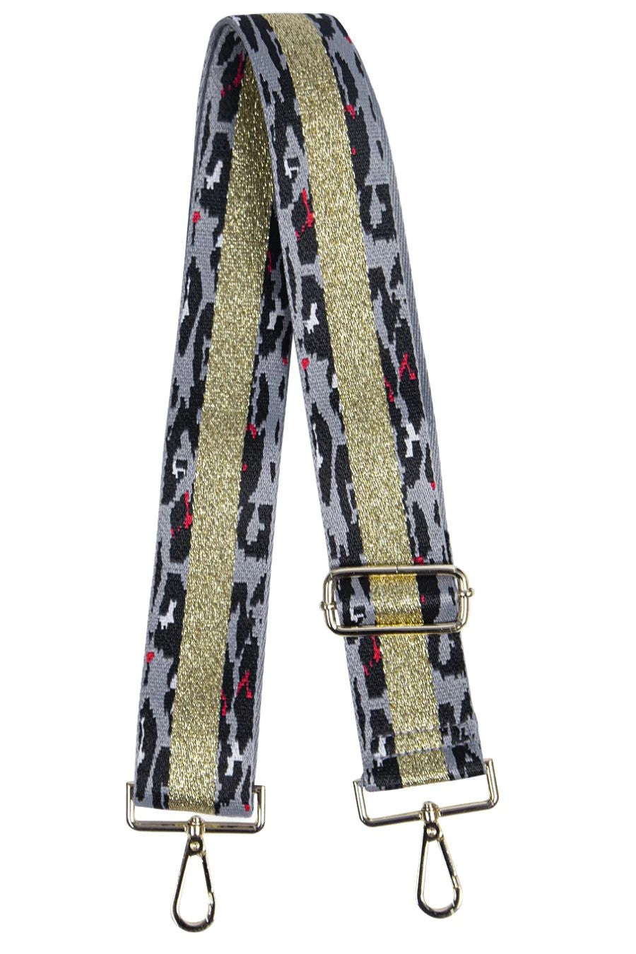 Grey Leopard & Glitter Stripe Bag Strap