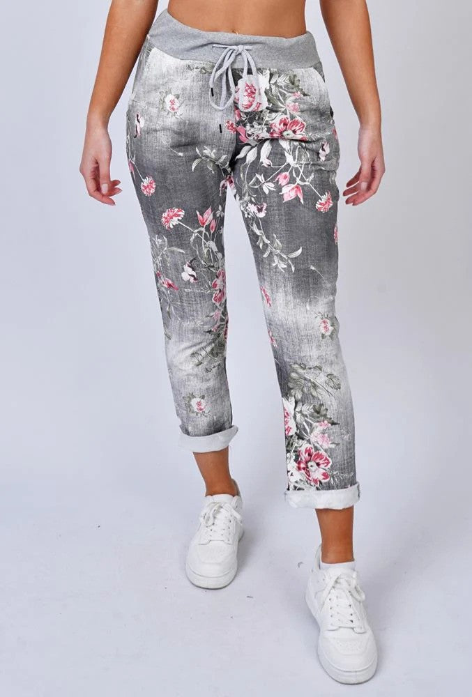 Black Floral Slouch Trousers