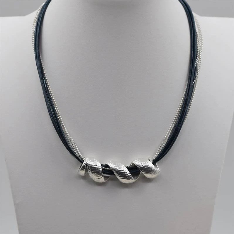 Multistrand Silver Twirl Trim Necklace