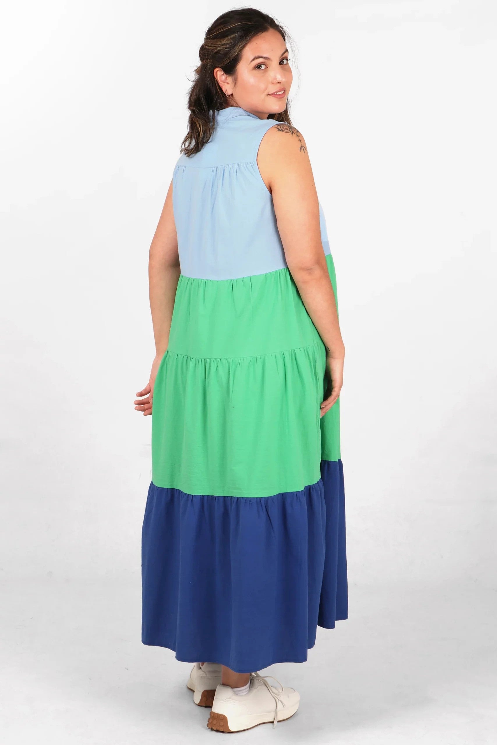 Blue & Green Fab Colour Block Midaxi Dress