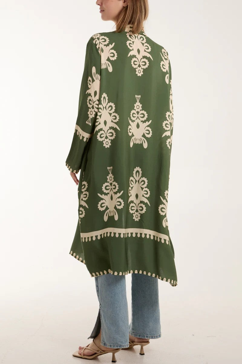 Khaki Arabian Print Mid Length Kimono