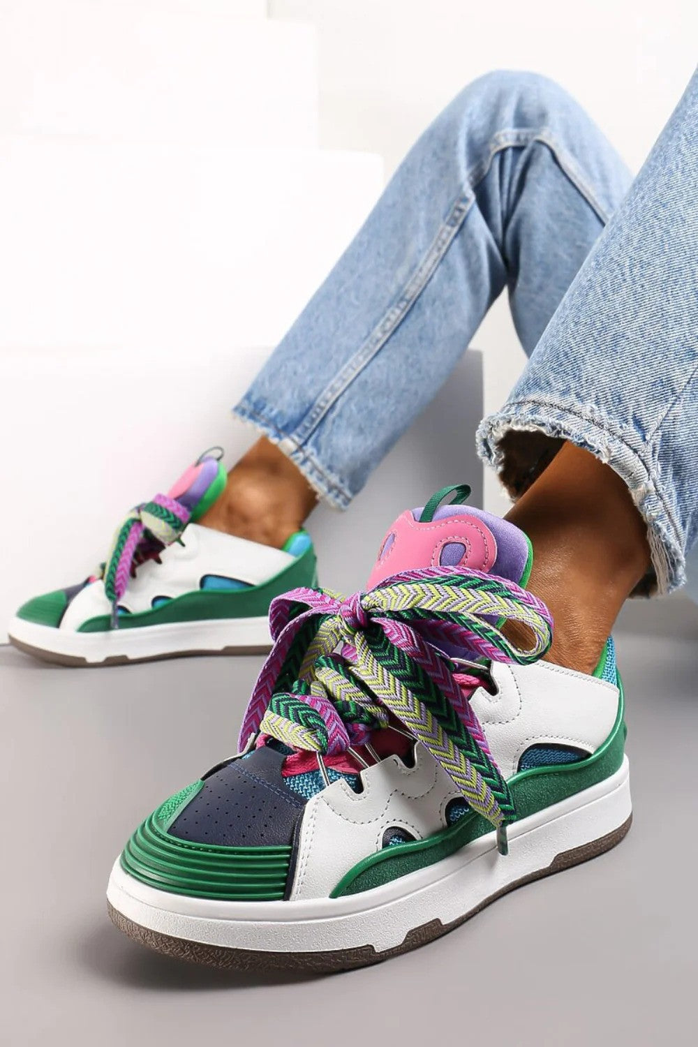 Green Pastel Lexie Bow Detail Chunky Trainers