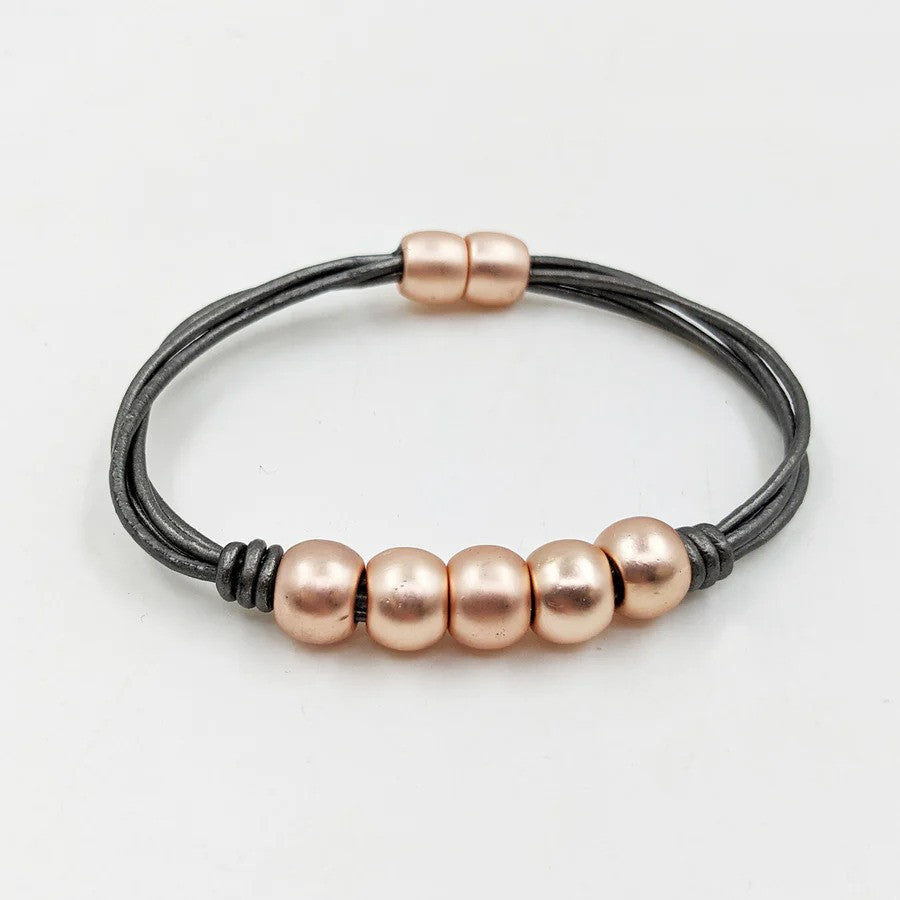 Charcoal Multi Strand Bracelet with Rose Gold Elements