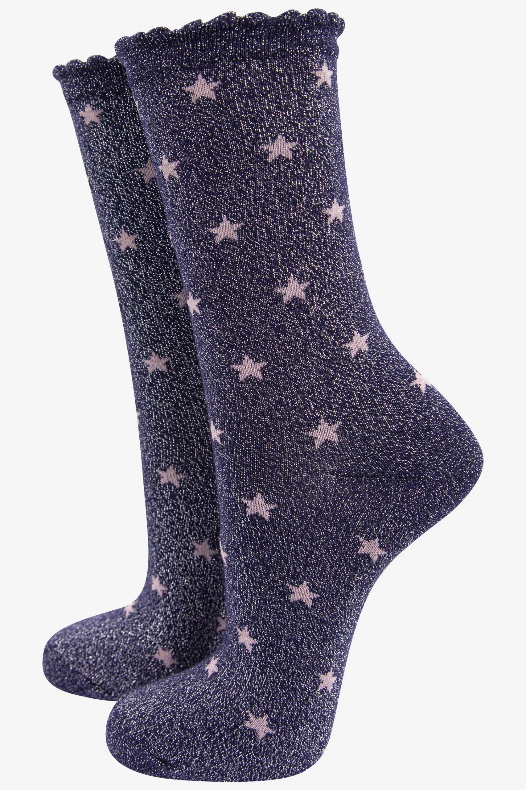 Navy Glitter with Pink Stars Socks