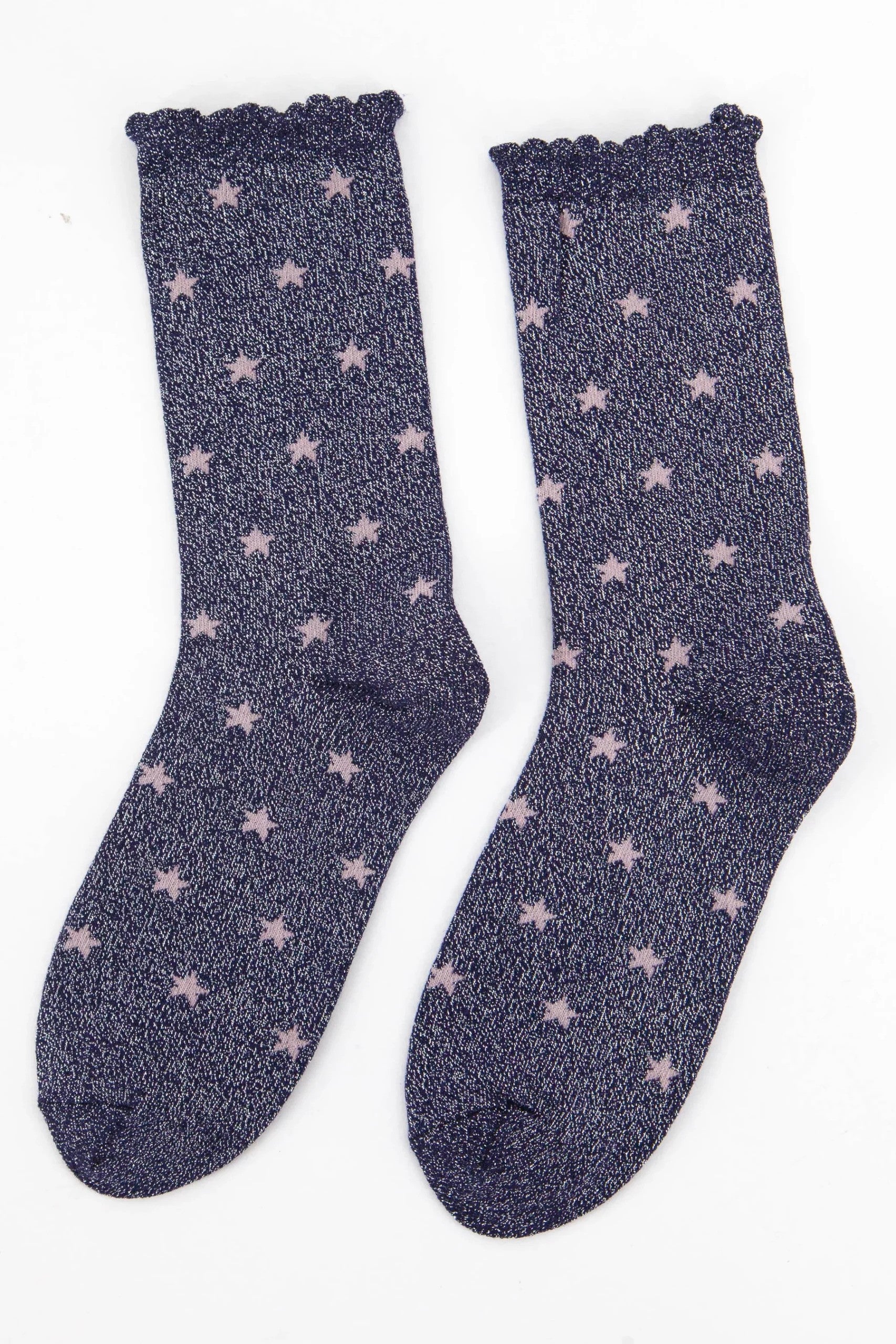 Navy Glitter with Pink Stars Socks