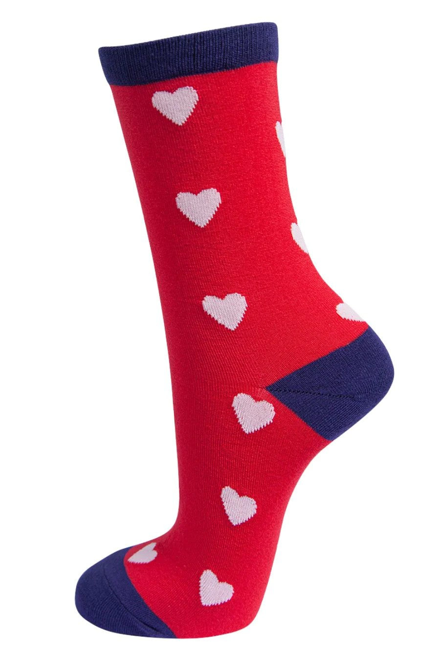 Red with White Hearts Bamboo Socks
