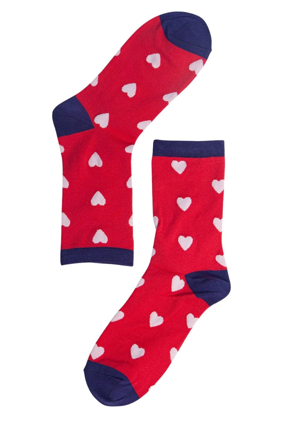 Red with White Hearts Bamboo Socks