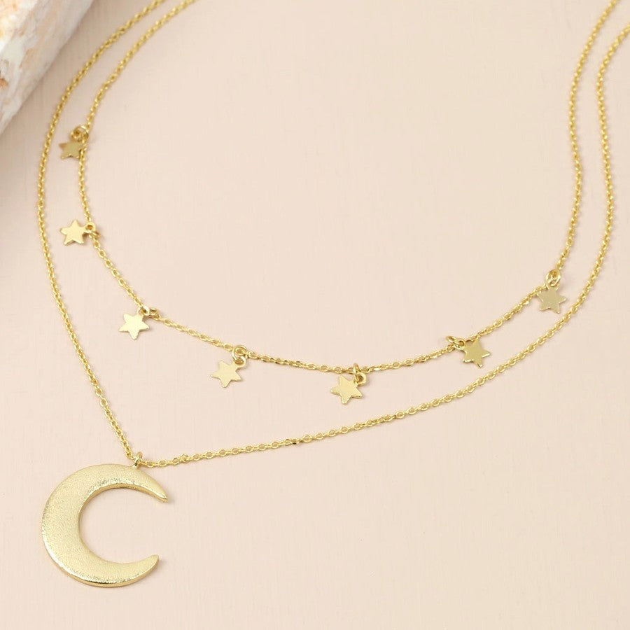 Moon &amp; Stars Double Layer Necklace
