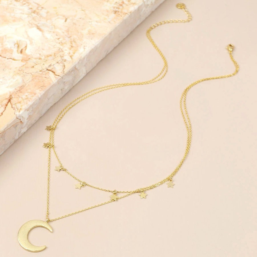 Moon & Stars Double Layer Necklace