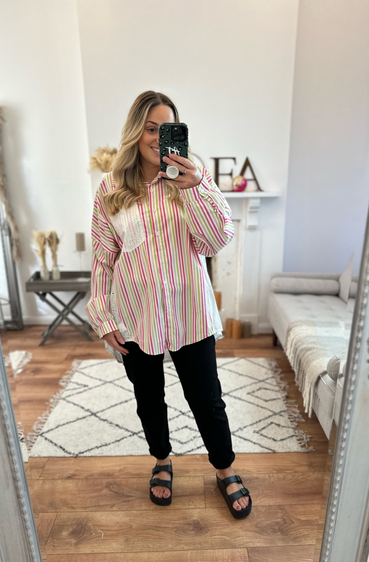 Pink Candy Stripe & Broderie Anglaise Shirt