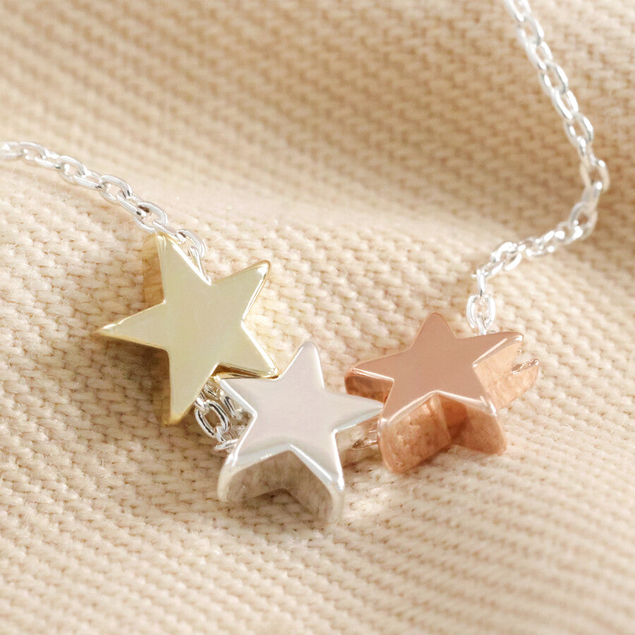 Mixed Metal Triple Star Necklace