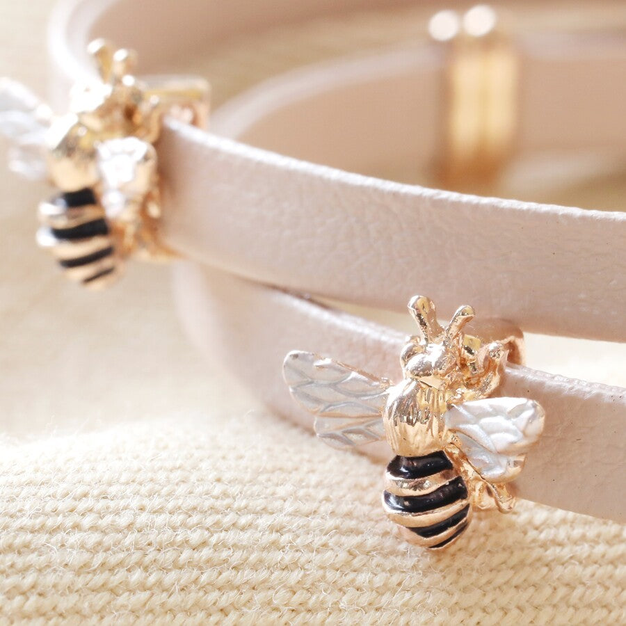 Rose Gold Bee Vegan Leather Wrap Bracelet