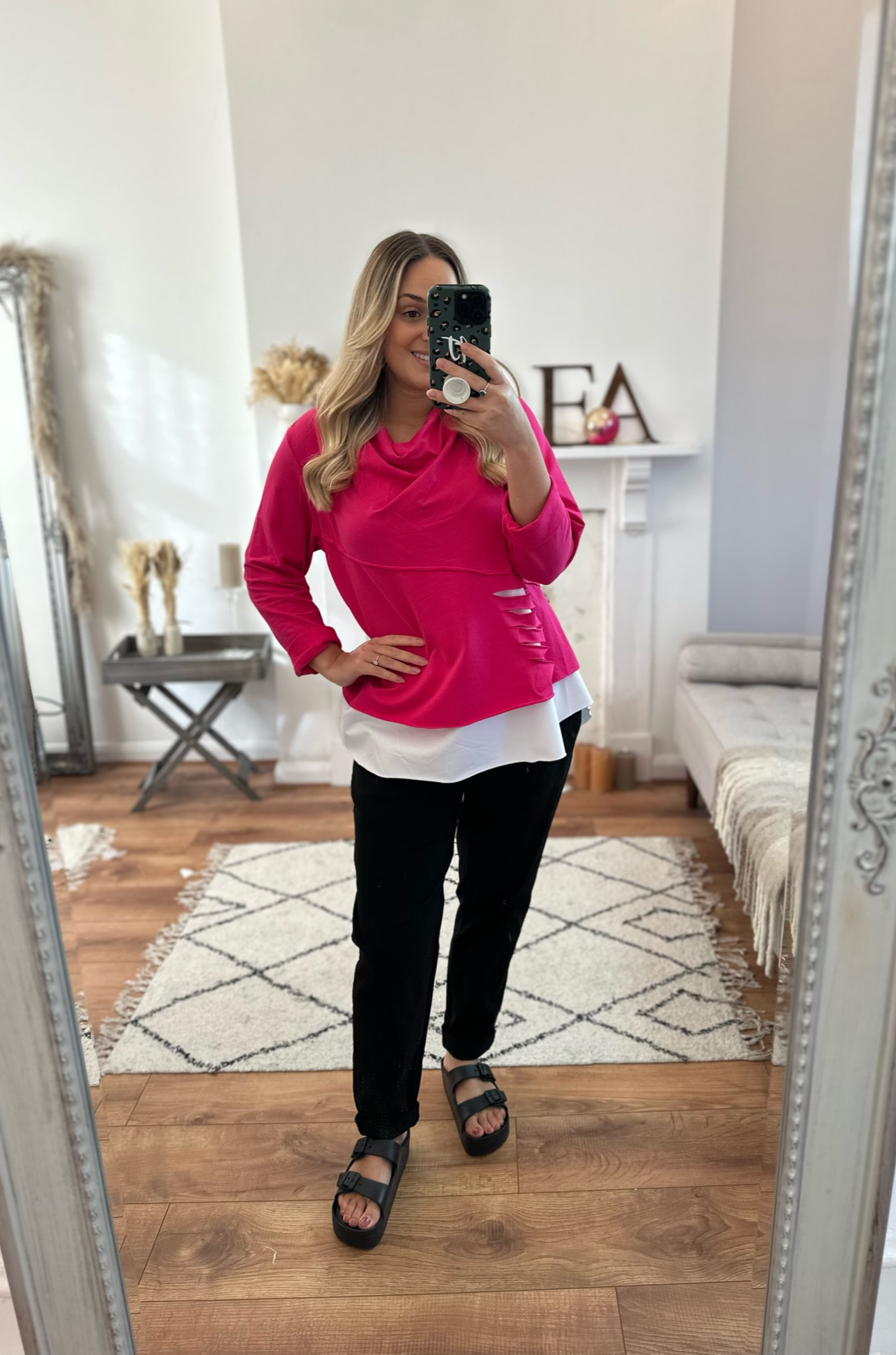 Hot Pink Regina Cowl Neck Two Layer Top